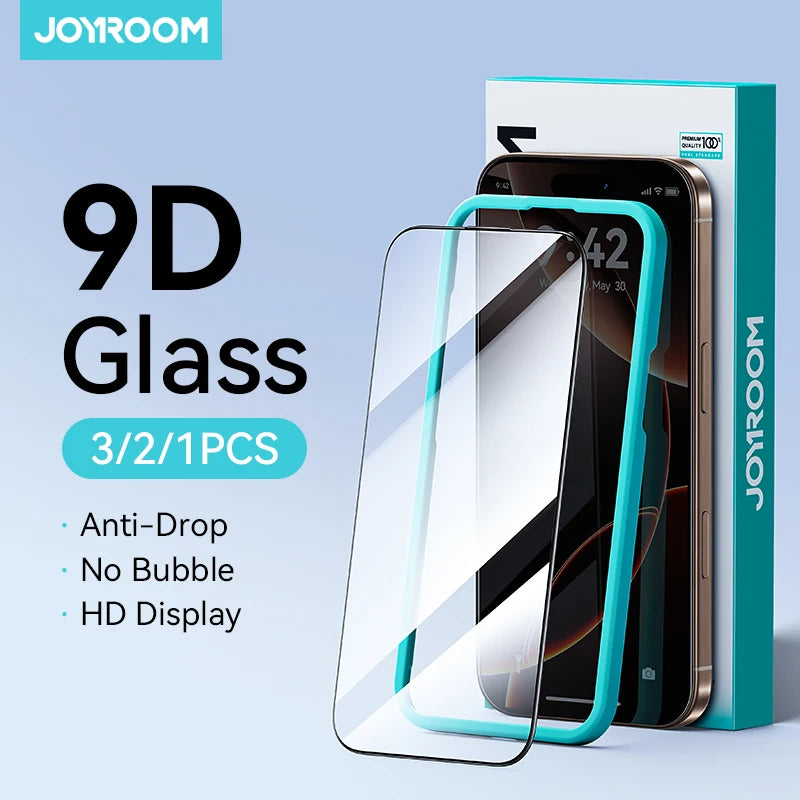 9D Tempered Glass HD+ Screen Protector for iPhone 15 & 16 (Plus, Pro, Pro Max) mit Easy-Installation-Kit