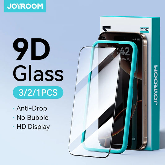 9D Tempered Glass HD+ Screen Protector for iPhone 15 & 16 (Plus, Pro, Pro Max) mit Easy-Installation-Kit